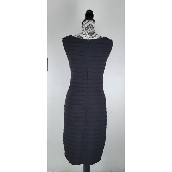 Adrianna Papell Dress Size 10 Black Sheath Pleated Midi Sleeve Cocktail Party - Picture 5 of 13